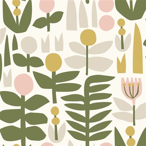 Leah Duncan x Nuwallpaper 30.75-sq. ft. Yellow a Bit of Folk Vinyl Floral Peel and Stick Wallpaper