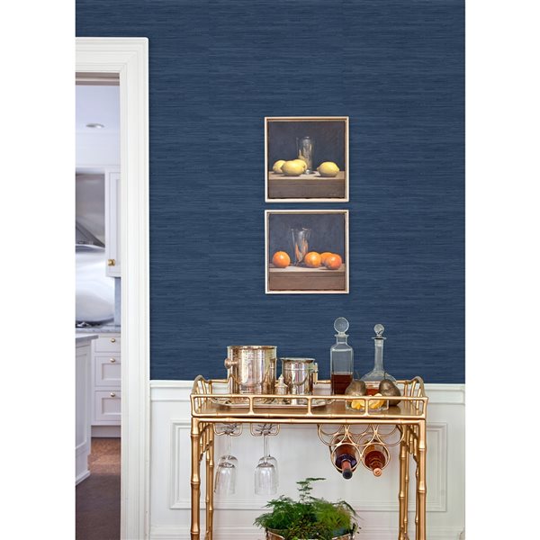 Society Social x Nuwallpaper 30.75-sq. ft. Navy Blue Vinyl Textured Grass Cloth Peel and Stick Wallpaper