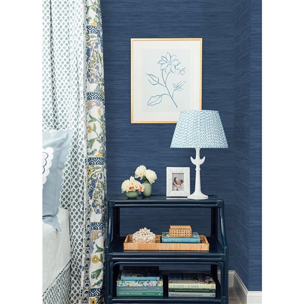 Society Social x Nuwallpaper 30.75-sq. ft. Navy Blue Vinyl Textured Grass Cloth Peel and Stick Wallpaper