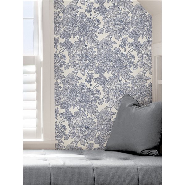 Nuwallpaper 30.75-sq. ft. Blue Sudbury Vinyl Floral Peel and Stick Wallpaper