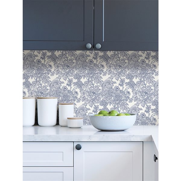 Nuwallpaper 30.75-sq. ft. Blue Sudbury Vinyl Floral Peel and Stick Wallpaper