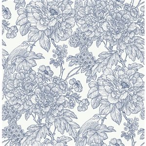 Nuwallpaper 30.75-sq. ft. Blue Sudbury Vinyl Floral Peel and Stick Wallpaper