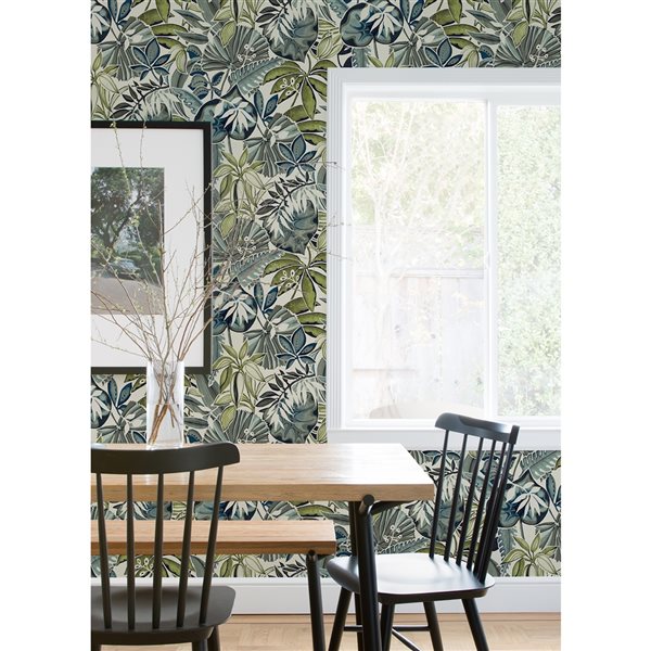 Caroline et Bettina x Nuwallpaper 30.75-sq. ft. Slate Feuilles Vinyl  Foliage Peel and Stick Wallpaper CBS4514