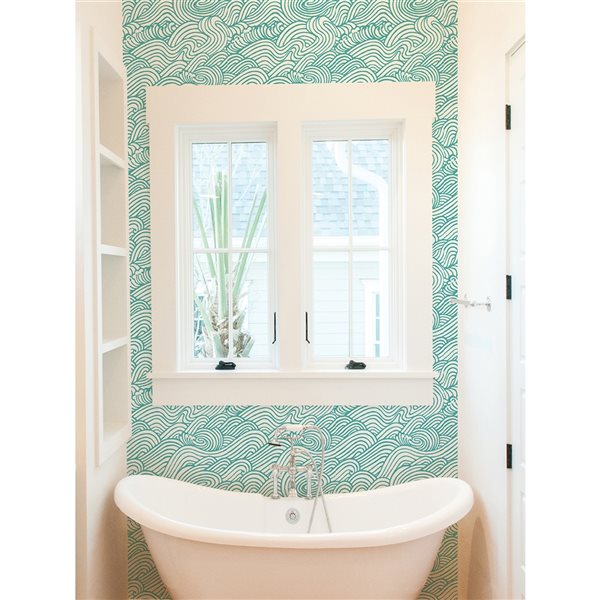 Nuwallpaper 30.75-sq. ft. Teal Saybrook Vinyl Abstract Peel and Stick Wallpaper