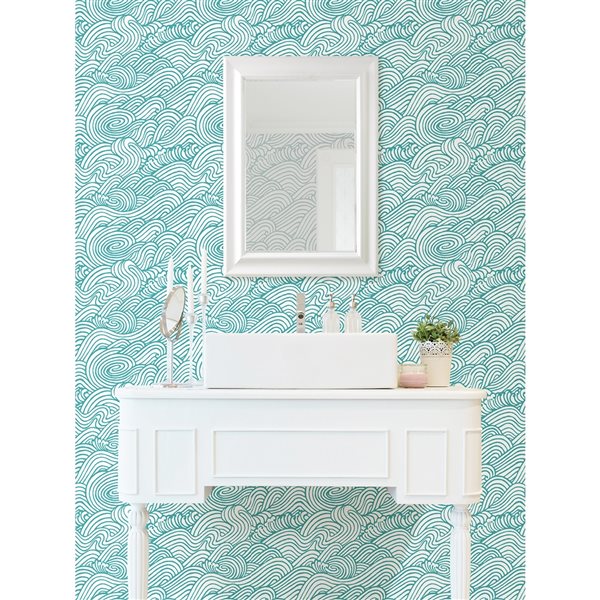 Nuwallpaper 30.75-sq. ft. Teal Saybrook Vinyl Abstract Peel and Stick Wallpaper