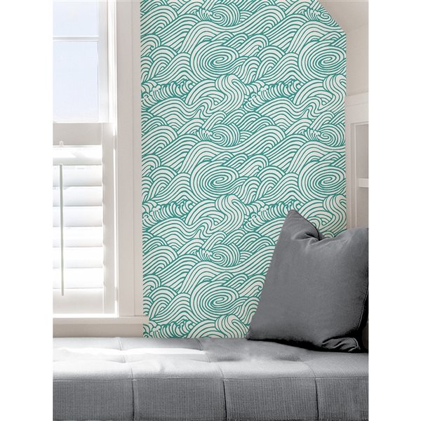 Nuwallpaper 30.75-sq. ft. Teal Saybrook Vinyl Abstract Peel and Stick Wallpaper