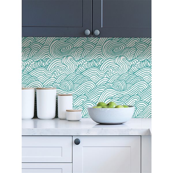 Nuwallpaper 30.75-sq. ft. Teal Saybrook Vinyl Abstract Peel and Stick Wallpaper