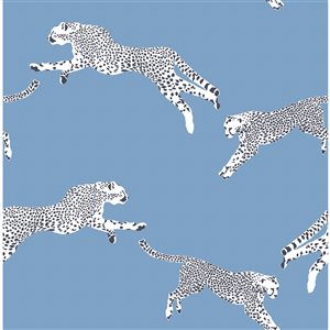 Scalamandre 30.75-sq. ft. Blue Cloud Nine Leaping Cheetah Vinyl Peel and Stick Wallpaper