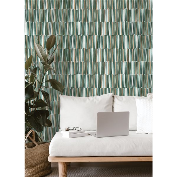 Leah Duncan x Nuwallpaper 30.75-sq. ft. Green Thistle Vinyl Stripes