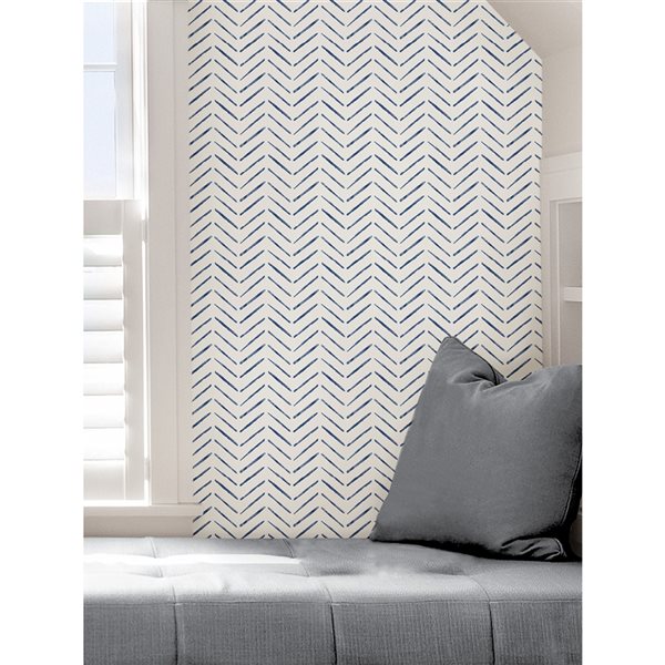 Nuwallpaper 30.75-sq. ft. Indigo Holden Vinyl Chevron Peel and Stick Wallpaper