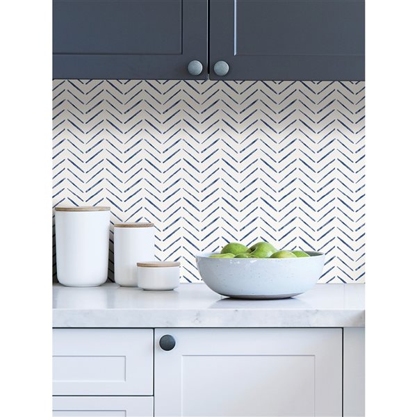 Nuwallpaper 30.75-sq. ft. Indigo Holden Vinyl Chevron Peel and Stick Wallpaper