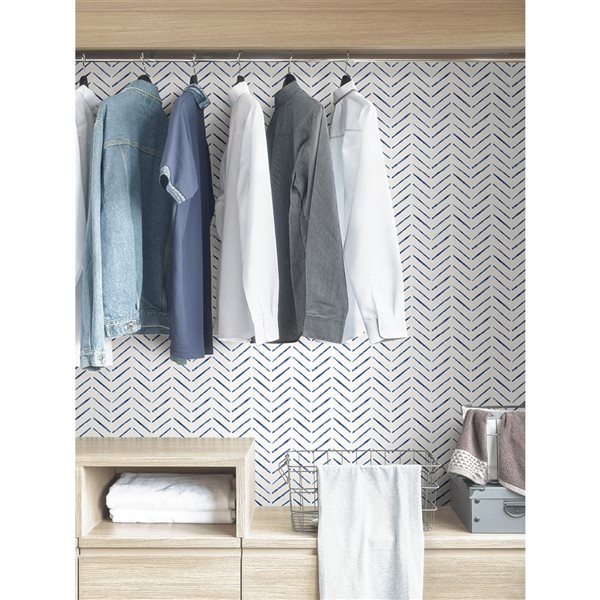 Nuwallpaper 30.75-sq. ft. Indigo Holden Vinyl Chevron Peel and Stick Wallpaper