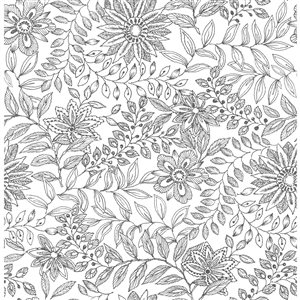 Papier peint autocollant Scott Living x NuWallpaper floral Zion gris anthracite en vinyle de 30,75 pi²
