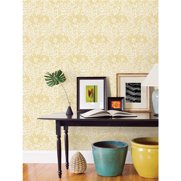 Nuwallpaper 30.75-sq. ft. Yellow Foliole Vinyl Floral Peel and