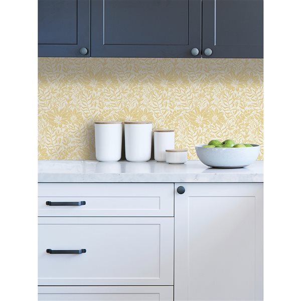 Nuwallpaper 30.75-sq. ft. Yellow Foliole Vinyl Floral Peel and Stick Wallpaper