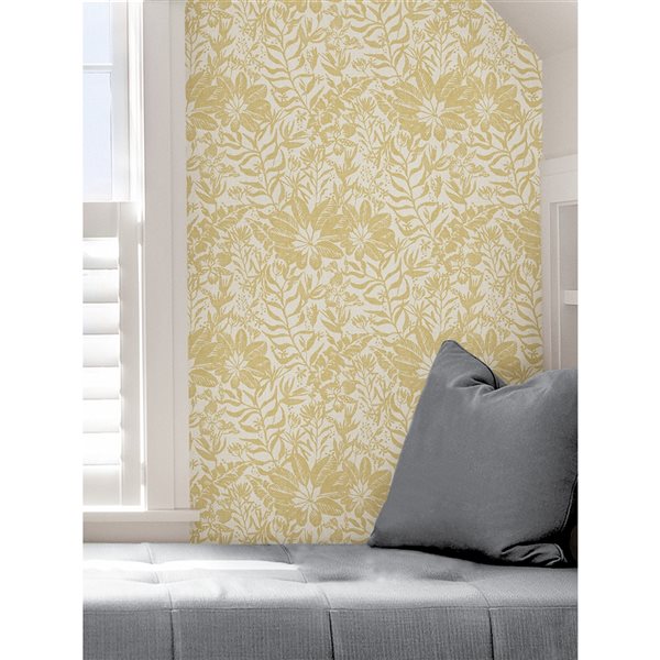 Nuwallpaper 30.75-sq. ft. Yellow Foliole Vinyl Floral Peel and Stick Wallpaper