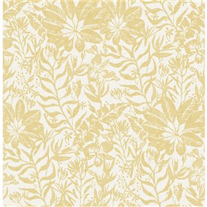 Nuwallpaper 30.75-sq. ft. Yellow Foliole Vinyl Floral Peel and Stick Wallpaper