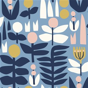 Leah Duncan x Nuwallpaper 30.75-sq. ft. Blue a Bit of Folk Vinyl Floral Peel and Stick Wallpaper