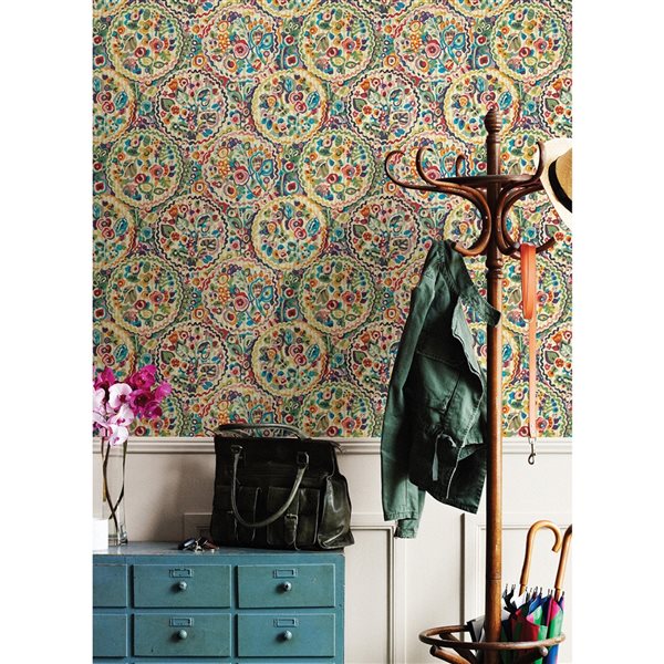 Caroline et Bettina x Nuwallpaper 30.75-sq. ft. Multicolour Camille Vinyl Peel and Stick Wallpaper