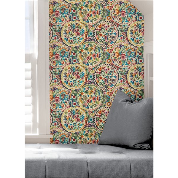 Caroline et Bettina x Nuwallpaper 30.75-sq. ft. Multicolour Camille Vinyl Peel and Stick Wallpaper