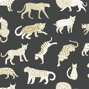 Leah Duncan x Nuwallpaper 30.75-sq. ft. Black Kitty Kitty Vinyl Peel and Stick Wallpaper