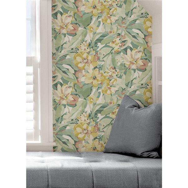 Papier peint autocollant Caroline et Bettina x NuWallpaper floral jaune Belles Fleurs en vinyle de 30,75 pi²