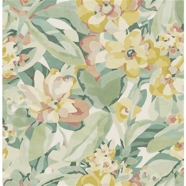 Papier peint autocollant Caroline et Bettina x NuWallpaper floral jaune Belles Fleurs en vinyle de 30,75 pi²