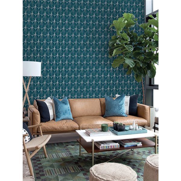 Nuwallpaper 30.75-sq. ft. Indigo Dorset Vinyl Geometric Peel and Stick Wallpaper