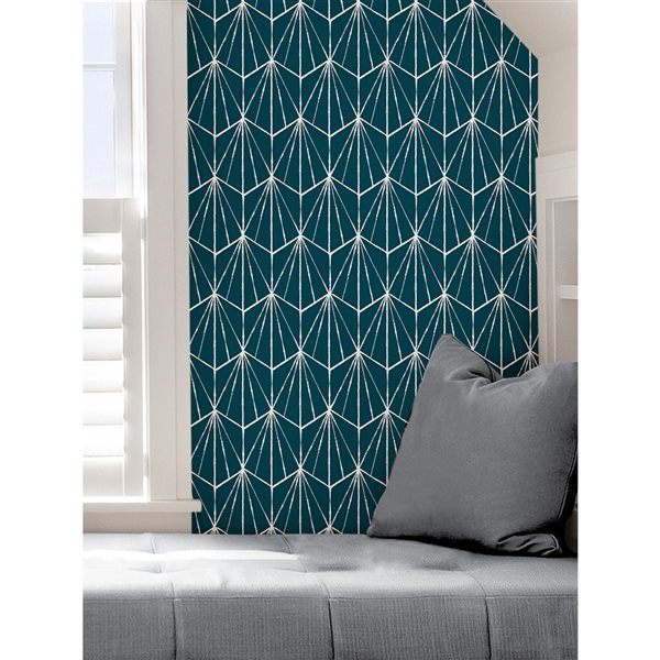 Nuwallpaper 30.75-sq. ft. Indigo Dorset Vinyl Geometric Peel and Stick Wallpaper