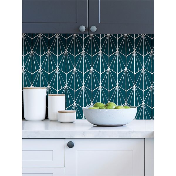 Nuwallpaper 30.75-sq. ft. Indigo Dorset Vinyl Geometric Peel and Stick Wallpaper