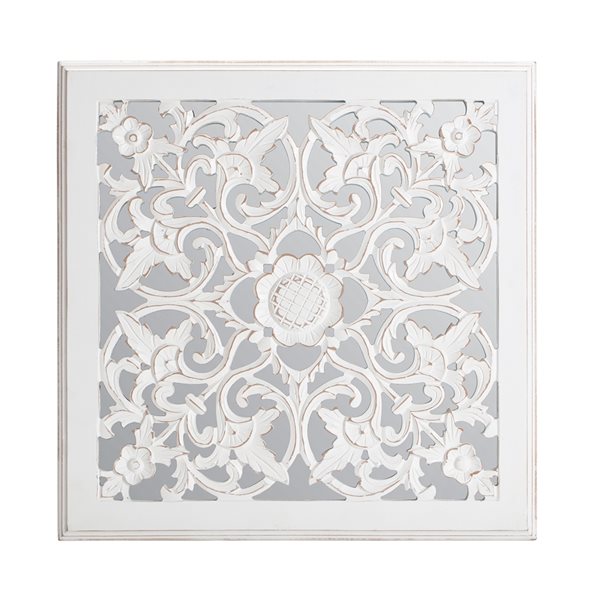 Décoration murale encadrée avec miroir Maia par Habitat rond blanc cassé de 24 po L. x 24 po l.