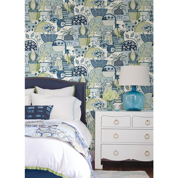 Caroline et Bettina x Nuwallpaper 30.75-sq. ft. Blue Avriel Vinyl Peel and Stick Wallpaper