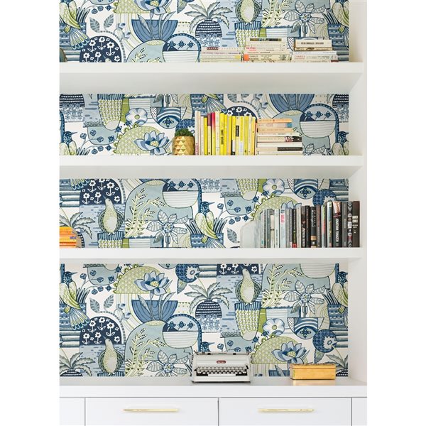 Caroline et Bettina x Nuwallpaper 30.75-sq. ft. Blue Avriel Vinyl Peel and Stick Wallpaper