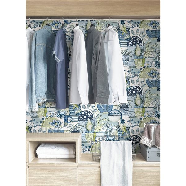 Caroline et Bettina x Nuwallpaper 30.75-sq. ft. Blue Avriel Vinyl Peel and Stick Wallpaper