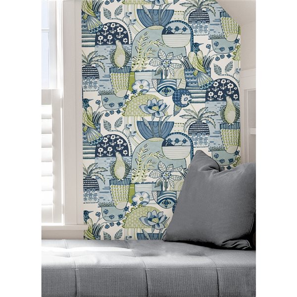 Caroline et Bettina x Nuwallpaper 30.75-sq. ft. Blue Avriel Vinyl Peel and Stick Wallpaper