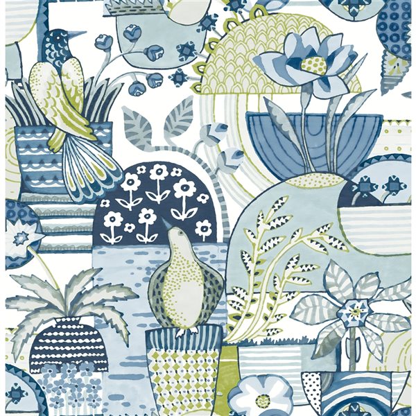 Caroline et Bettina x Nuwallpaper 30.75-sq. ft. Blue Avriel Vinyl Peel and Stick Wallpaper