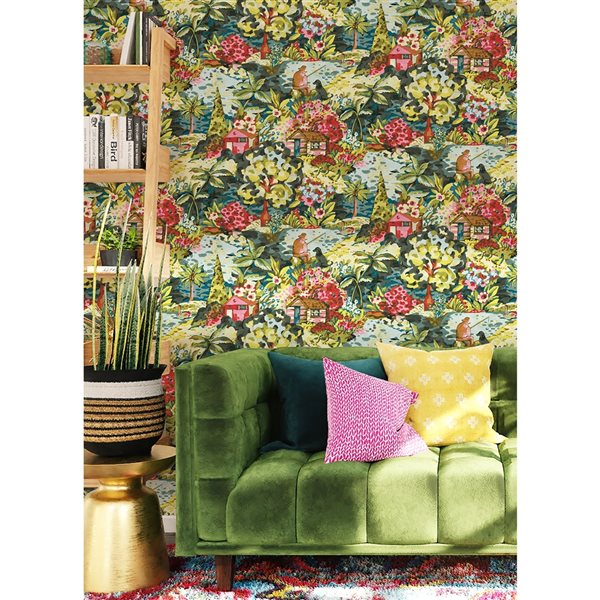 Papier peint autocollant Caroline et Bettina x NuWallpaper floral le Forestier multicolore en vinyle de 30,75 pi²