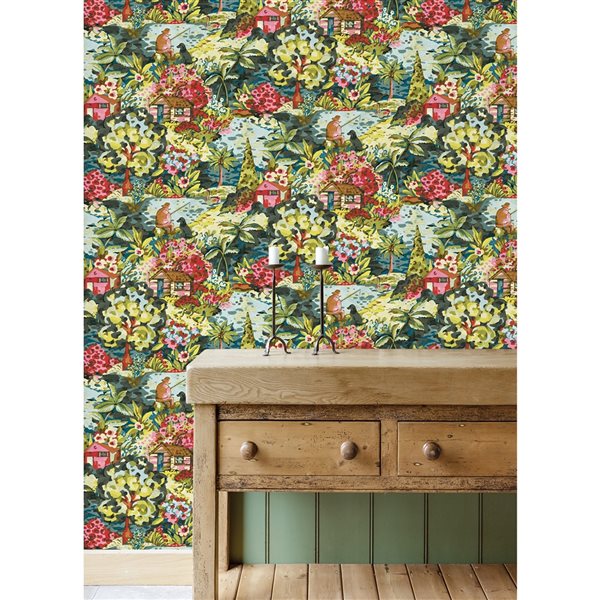 Papier peint autocollant Caroline et Bettina x NuWallpaper floral le Forestier multicolore en vinyle de 30,75 pi²