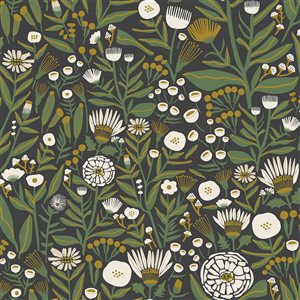 Leah Duncan x Nuwallpaper 30.75-sq. ft. Black Marigold Forest Vinyl Floral Peel and Stick Wallpaper