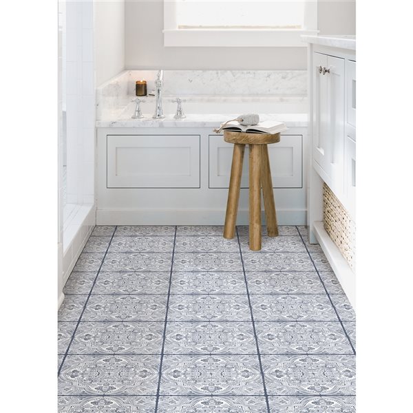 FloorPops Hastings Blue Peel and Stick Vinyl Tiles - 10-Pack