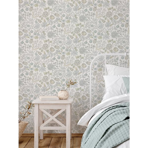 Papier peint autocollant NuWallpaper floral Sentier du Sud bleu et vert en vinyle de 30,75 pi²