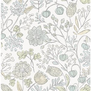 Nuwallpaper 30.75-sq. ft. Blue and Green Southern Trail Vinyl Floral Peel and Stick Wallpaper