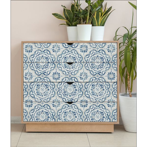 Inhome 31.2-sq. ft. Blue Talavera Vinyl Textured Peel and Stick Wallpaper