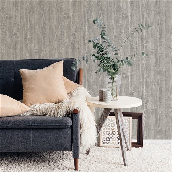 Inhome 28.19-sq. ft. Grey Portland Vinyl Wood Peel and Stick Wallpaper