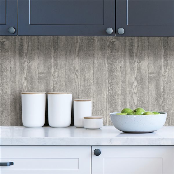 Inhome 28.19-sq. ft. Grey Portland Vinyl Wood Peel and Stick Wallpaper