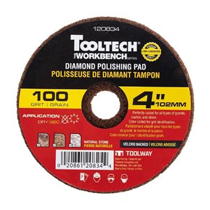 Tampon de polissage diamanté Workbench de 4 po à 100 grains par Tooltech, paquet de 10
