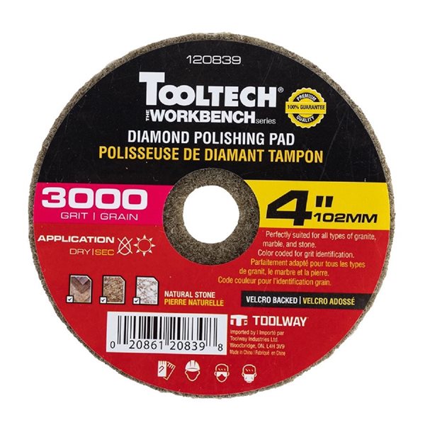 Tampon de polissage diamanté Workbench de 4 po à 3000 grains par Tooltech, paquet de 10