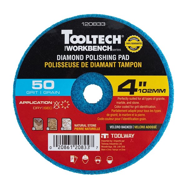 Tampon de polissage diamanté Workbench et adaptateur par Tooltech, paquet de 8