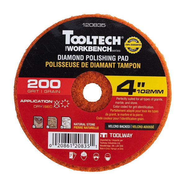 Tampon de polissage diamanté Workbench et adaptateur par Tooltech, paquet de 8