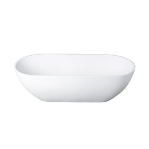 CASAINC 29.5-in x 69-in White Solid Surface Oval Center Drain Freestanding Bathtub